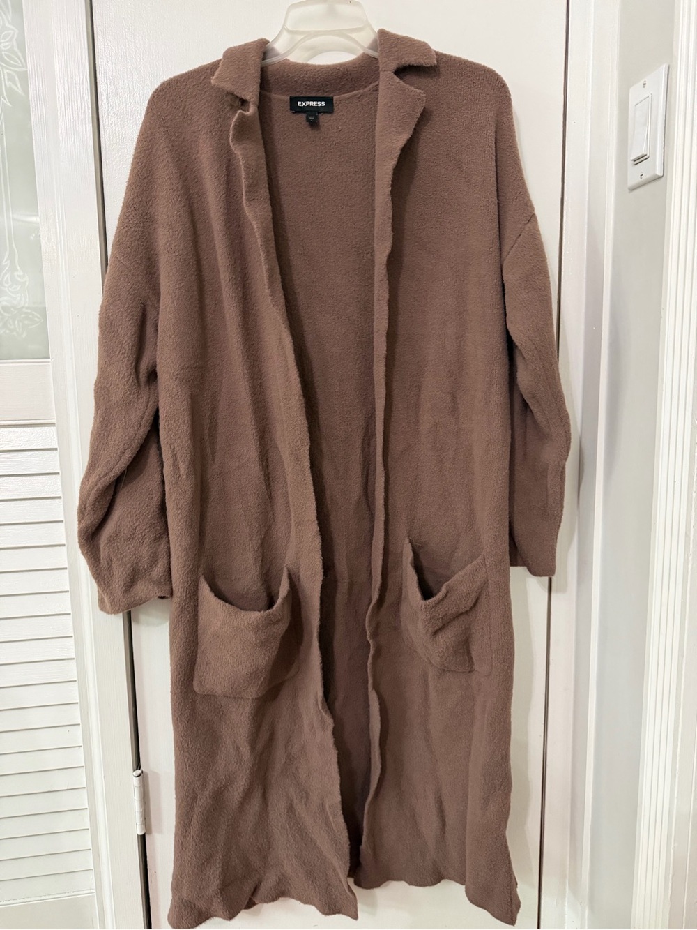 Express Long Open-Front Cozy Cardigan - mauve/taupe